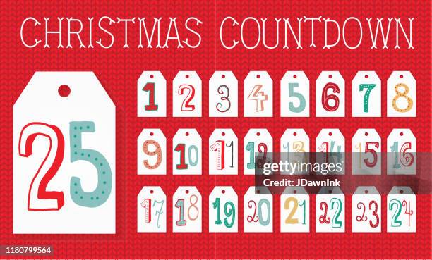 stockillustraties, clipart, cartoons en iconen met kleurrijke hand getrokken christmas countdown vakantie advent december kalender datum gift tag set - gift tag and christmas