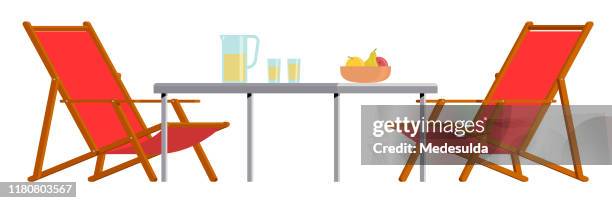 vector sunbed - sitting on back deck stock illustrations
