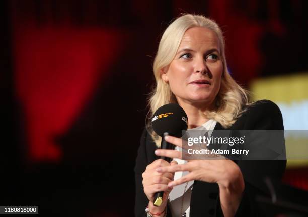 Mette-Marit, Crown Princess of Norway, attends the presentation of her Norwegian anthology "Heimatland. Was es bedeutet, norwegisch zu sein" or...