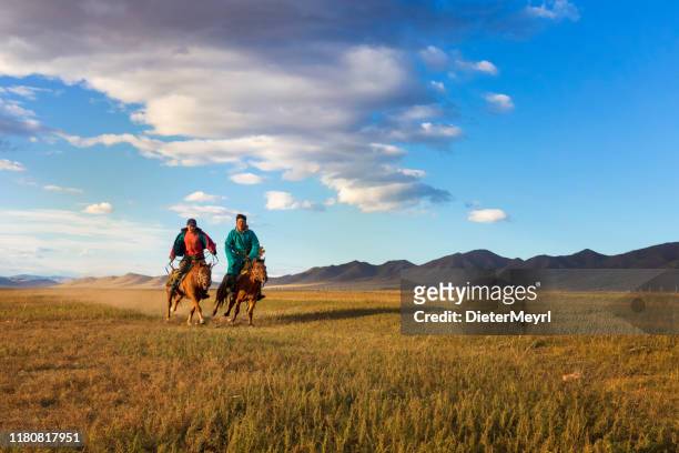 horse rider in mongolië - bayan olgiy stockfoto's en -beelden