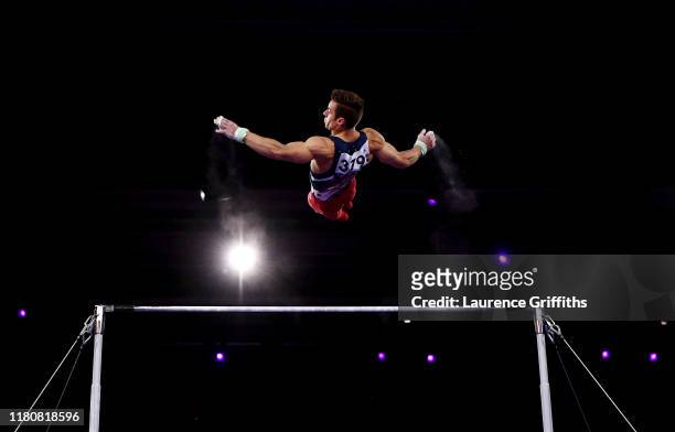 Samuel Mikulak of USA competes on Horizontal Bar during the Apparatus Finals on Day 10 of the FIG Artistic Gymnastics World Championships at Hanns...