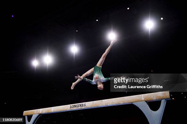 Tingting Liu of China competes on Balance Beam during the Apparatus Finals on Day 10 of the FIG Artistic Gymnastics World Championships at Hanns...