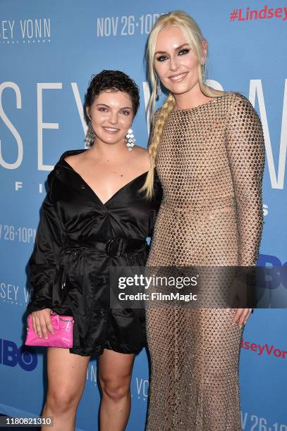 Camren Bicondova and Lindsey Vonn attend the premiere of HBO's "Lindsey Vonn: The Final Season" at Writers Guild Theater on November 07, 2019 in...