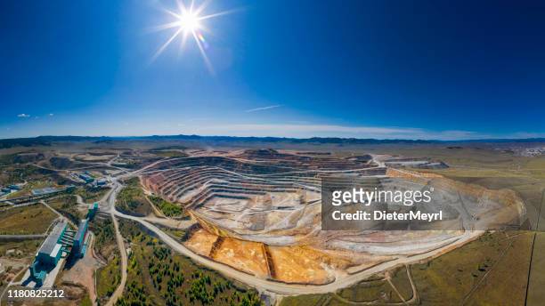 open cut copper mine in mongolia, erdenetiin ovoo mine - aerial view - mining natural resources stock pictures, royalty-free photos & images