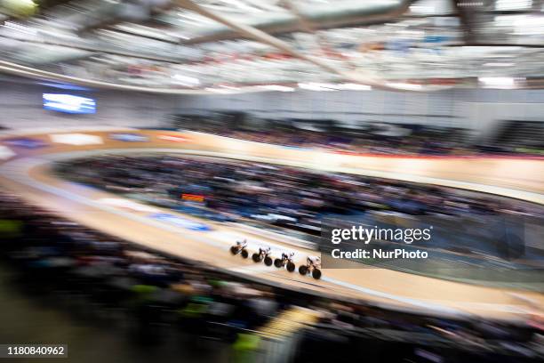 Franziska Brausse, Lisa Brennauer, Lisa Klein and Mieke Kroger of Germany in action during the Women's Team Pursuit First Round Qualifying at the Sir...