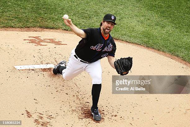Dickey of the New York Mets pitches against the New York Yankees during their game on July 3, 2011 at Citi Field in the Flushing neighborhood of the...