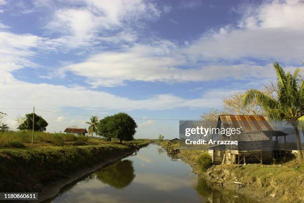 old house on the edge of the pond - kiribati stock pictures, royalty-free photos & images