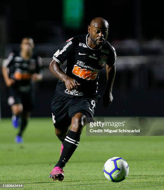 Vagner Love of Corinthians controls the ball during a match between Sao Paulo and Corinthians for the Brasileirao Series A 2019 at Morumbi Stadium on...