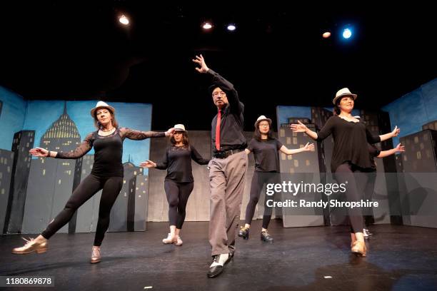 Members of The Tapitalists rehearse "Tap-water" on stage at Fremont Centre Theatre on November 07, 2019 in Pasadena, California.