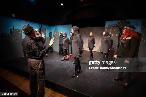 Members of The Tapitalists rehearse "Tap-water" on stage at Fremont Centre Theatre on November 07, 2019 in Pasadena, California.