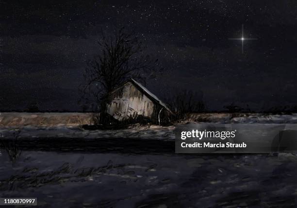 winter's silent night old barn - polaris stock pictures, royalty-free photos & images