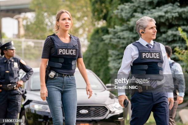 Episode 103 -- Pictured: Arielle Kebbel as Officer Amelia Sachs; Michael Imperioli as Detective Mike Sellitto --