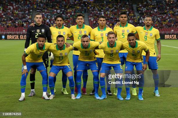 Brazil pose for a team photo before the international friendly match between Brazil and Nigeria at the Singapore National Stadium on October 13, 2019...