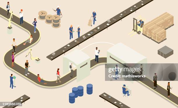 student assembly line illustration - factory worker stock illustrations