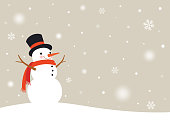 Snowman with snowflakes.Winter snowy day background