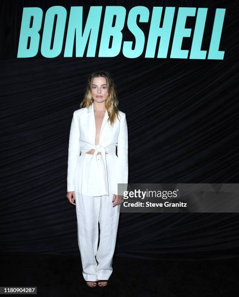Margot Robbie poses at the Special Screening Of Lionsgate's "Bombshell" at Pacific Design Center on October 13, 2019 in West Hollywood, California.