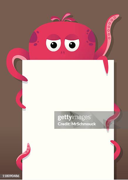 octopus holding a blank panel - octopus hiding stock illustrations