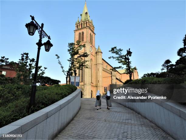 seul em maio. catedral de myeongdong - myeongdong catholic cathedral - fotografias e filmes do acervo