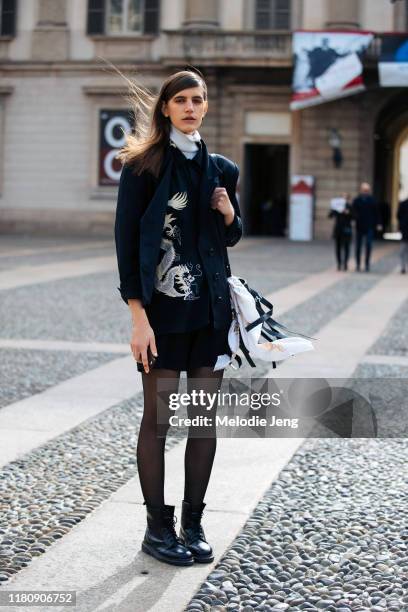 Model Veronica Manavella after the Gabriele Colangelo show on Day 4 Milan Fashion Week Autumn/Winter 2019/20 on February 23, 2019 in Milan, Italy.