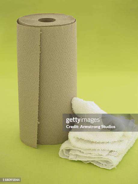 brown recycled paper towels and cloth rag - brown paper towel stock pictures, royalty-free photos & images