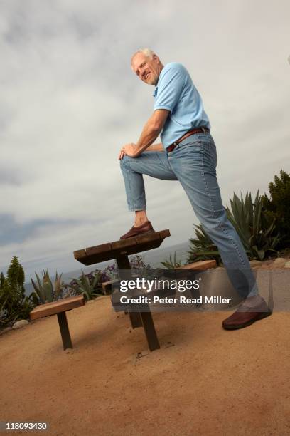 Where Are They Now: Portrait of 7-footer and former NBA player Mark Eaton on beach during photo shoot in Southern California. Eaton now travels the...