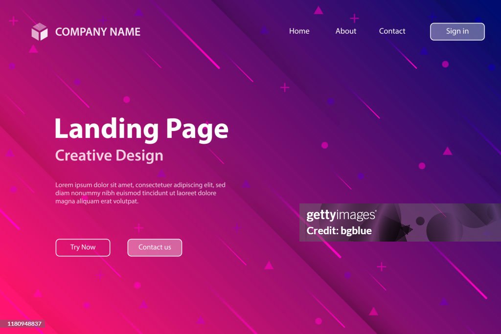 Molde da página de aterragem-projeto abstrato com formas geométricas-inclinação cor-de-rosa na moda