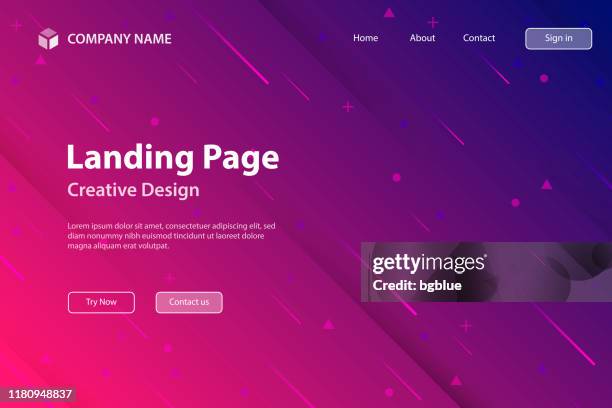 ilustrações de stock, clip art, desenhos animados e ícones de landing page template - abstract design with geometric shapes - trendy pink gradient - purple sky