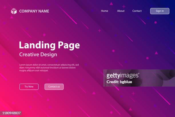 landing page template - abstract design with geometric shapes - trendy pink gradient - magenta stock illustrations