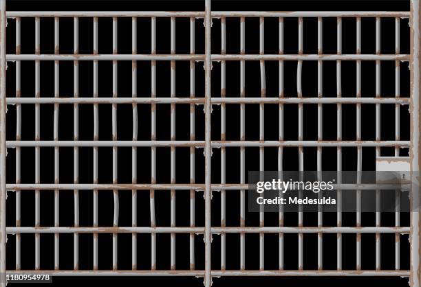 stockillustraties, clipart, cartoons en iconen met gevangenis jail rusty deur - security screen