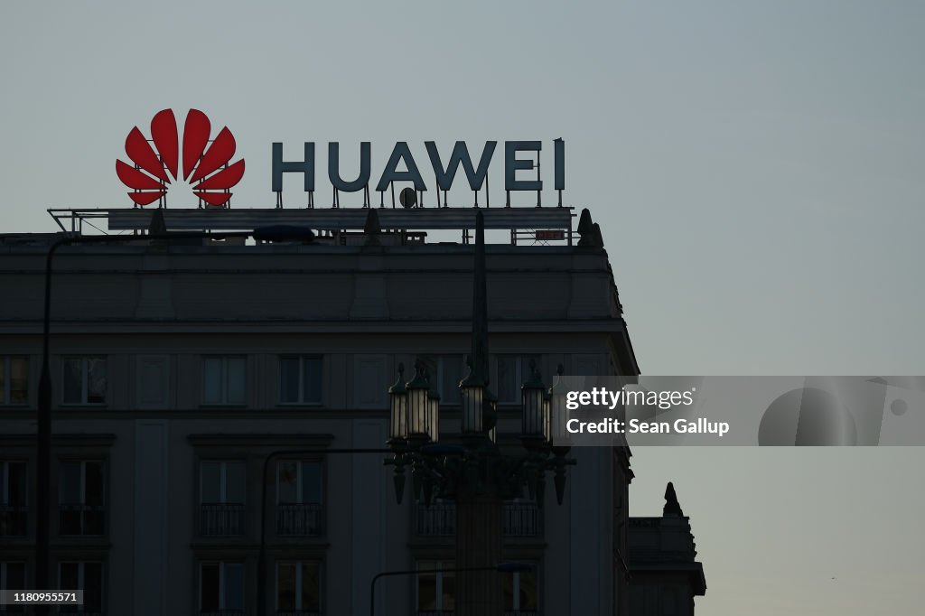 A sign advertising Chinese telecoms equipment manufacturer Huawei ...