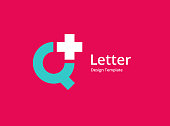 Letter Q with cross or plus medical logo icon design
