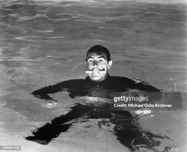 Sean Connery in the water in a scene from the film 'Thunderball', 1965.