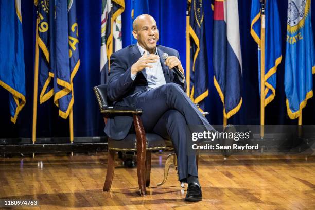 Democratic presidential candidate, U.S. Sen. Cory Booker addresses the audience at the Environmental Justice Presidential Candidate Forum at South...