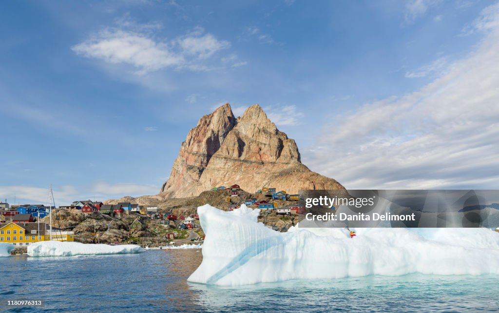 The town Uummannaq, northwest of Greenland, located on an island in the Uummannaq Fjord System.