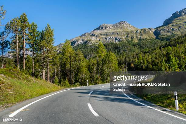 winding mountain road, ofenpass, muenstertal valley, canton graubuenden, switzerland - val müstair stock pictures, royalty-free photos & images