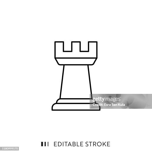 ilustraciones, imágenes clip art, dibujos animados e iconos de stock de icono de torre con trazo editable y píxel perfecto. - torre pieza de ajedrez