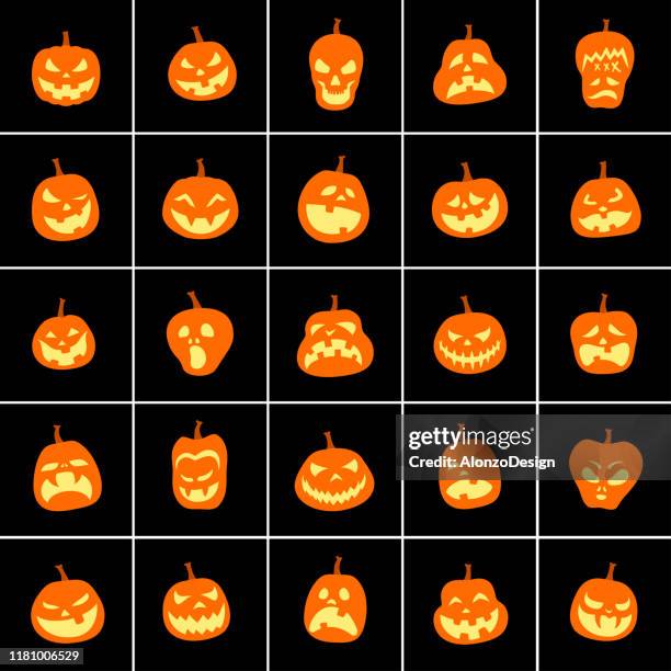 jack o lantern icons - ugly pumpkins stock illustrations