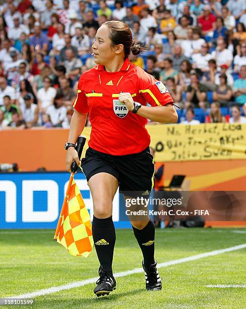 Assistant referee Marlene Duffy during the FIFA Women's World Cup 2011 Group A match between between Nigeria and France at Rhein-Neckar-Arena on June...