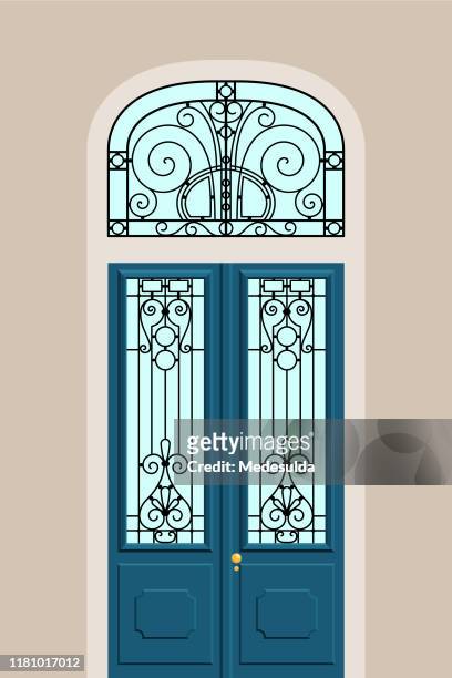 ilustraciones, imágenes clip art, dibujos animados e iconos de stock de puerta art nouveau - puerta entrada