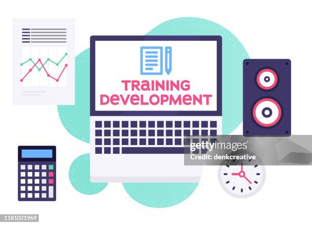 vector illustration concept for training & development - learning computer skills stock illustrations