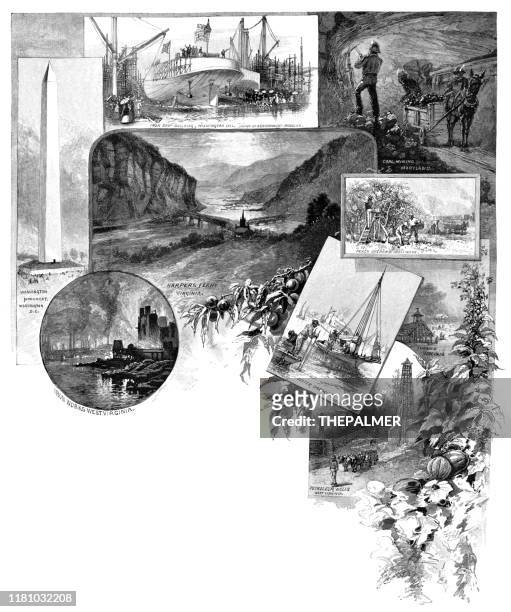 szenen in maryland und west virginia gravur 1886 - wilmington delaware stock-grafiken, -clipart, -cartoons und -symbole