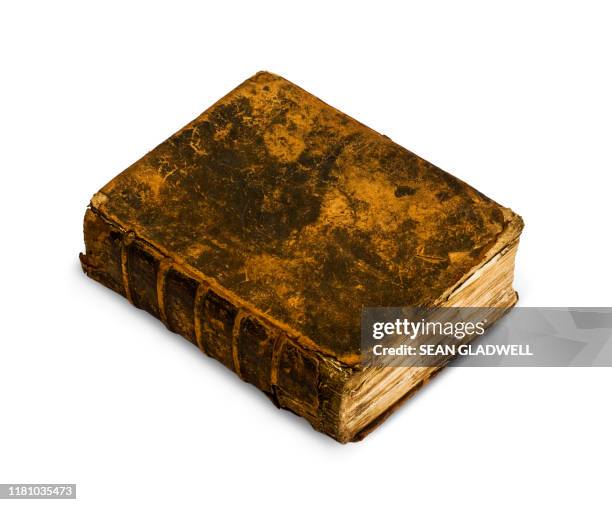 old leather bound book - hardcover book imagens e fotografias de stock