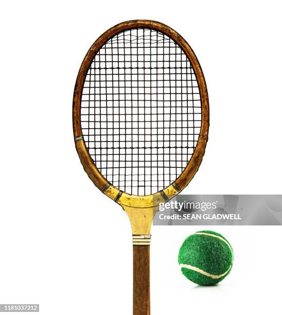 retro tennis racket and ball - tennis ball white background stock pictures, royalty-free photos & images