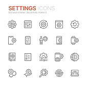 Collection of setting and options related line icons. 48x48 Pixel Perfect. Editable stroke