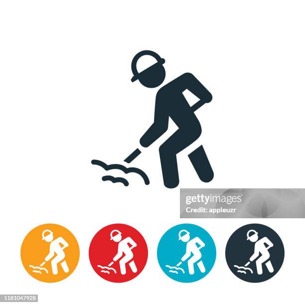 ilustrações de stock, clip art, desenhos animados e ícones de volunteer cleaning up debri icon - pá