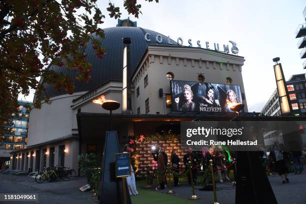 Outside view during the "Maleficent 2" Disney Premiere at Colosseum on October 14, 2019 in Oslo, Norway.