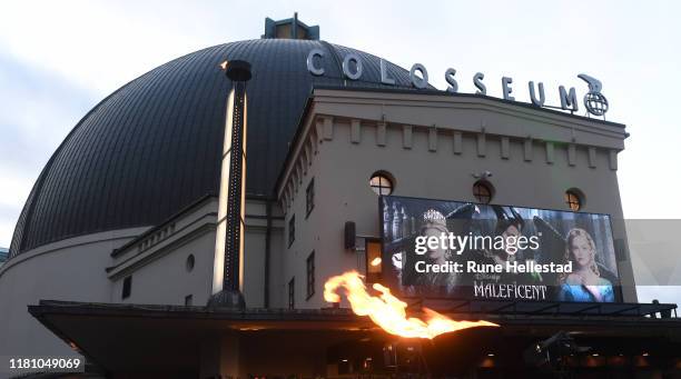 Outside view during the "Maleficent 2" Disney Premiere at Colosseum on October 14, 2019 in Oslo, Norway.