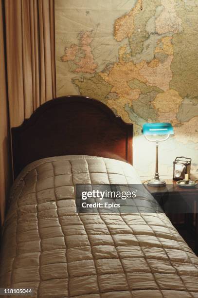 General view of the bed in the bedroom of British Prime Minister Winston Churchill at the cabinet war rooms, London, circa 1990.