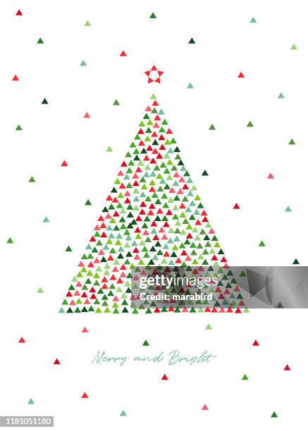 merry and bright christmas tree in triangle shape - tribal pattern vector stock illustrations