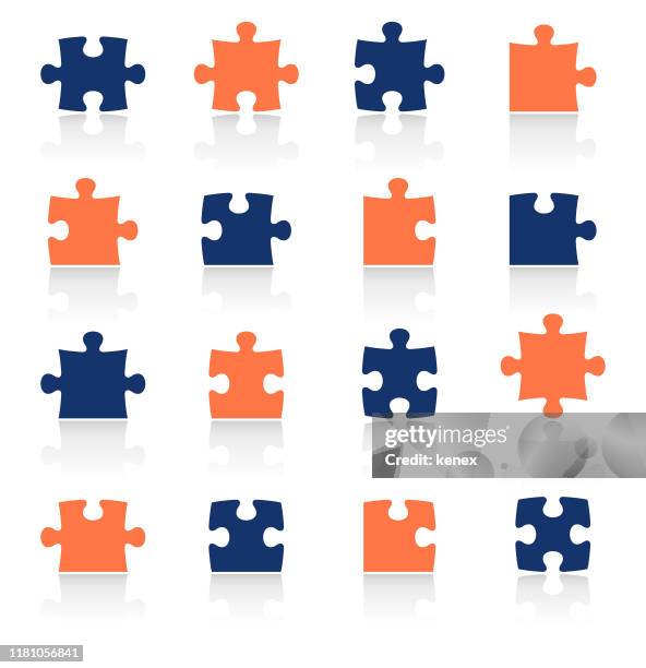 puzzle pieces icons set - puzzle pattern stock illustrations
